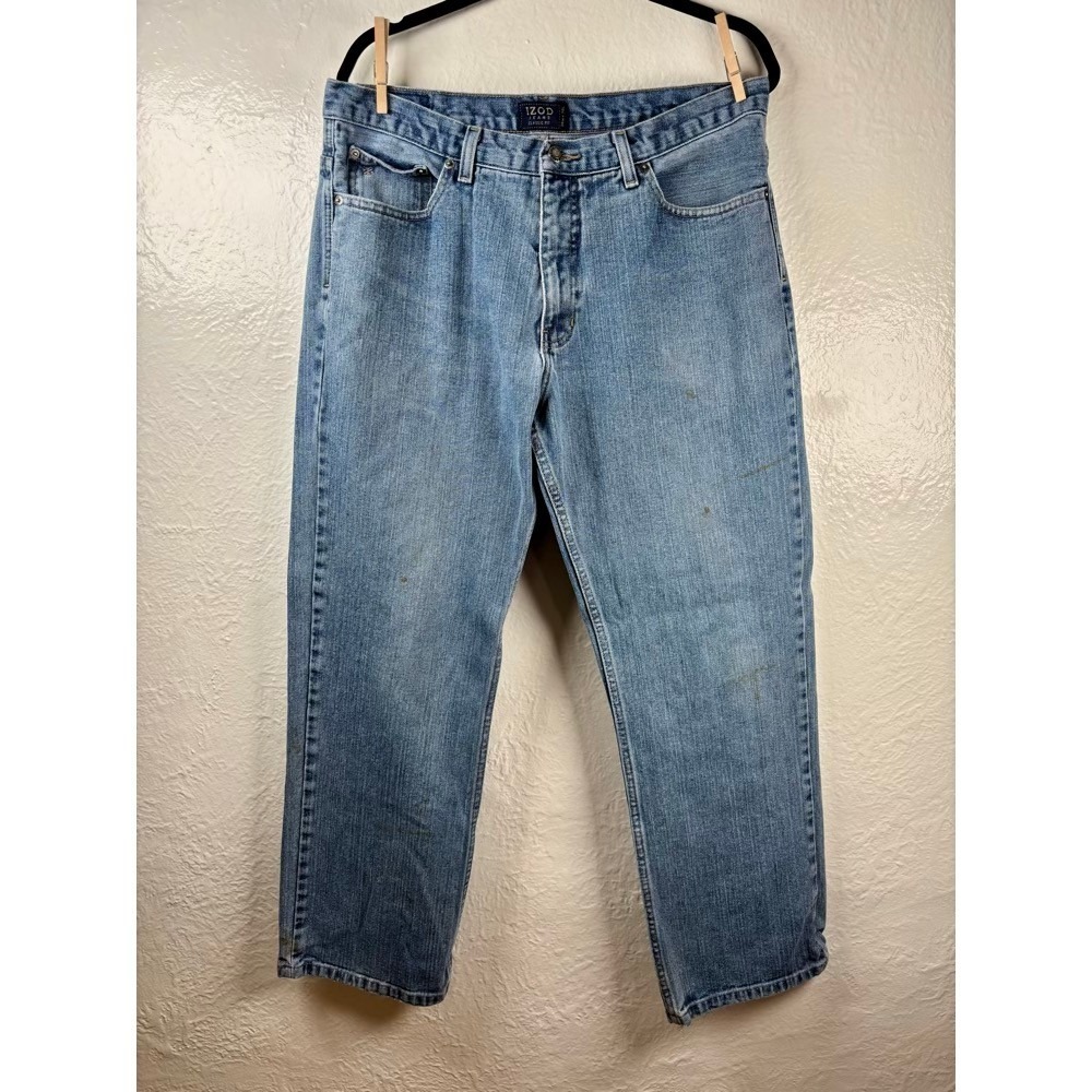 IZOD Jeans Classic Fit 36x30 Straight Leg Denim Pants Mens Grunge Distressed